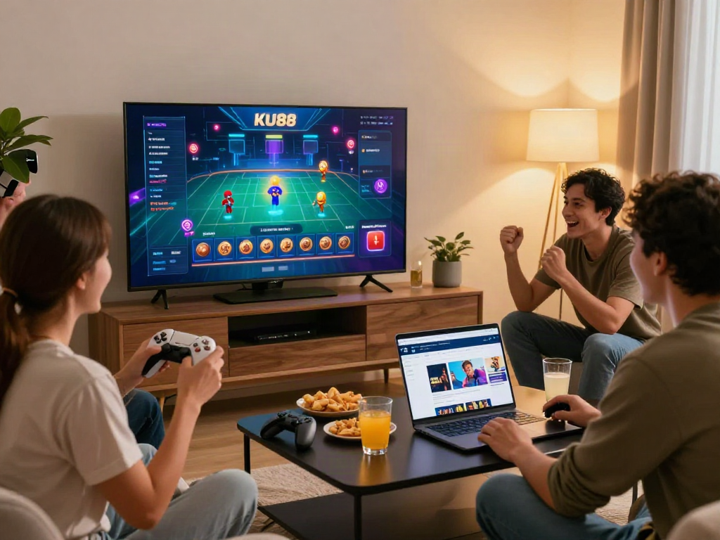 Exciting gaming session with friends at home using KU88 online platform.