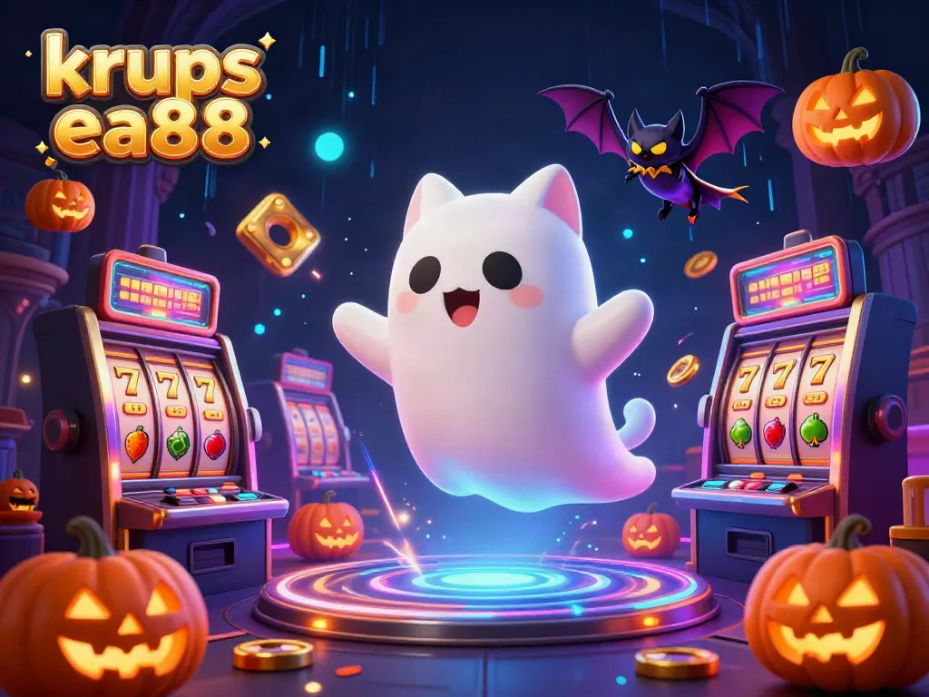 Engage with krups ea88 in a vibrant casino scene featuring a friendly ghost cat and lucky symbols.