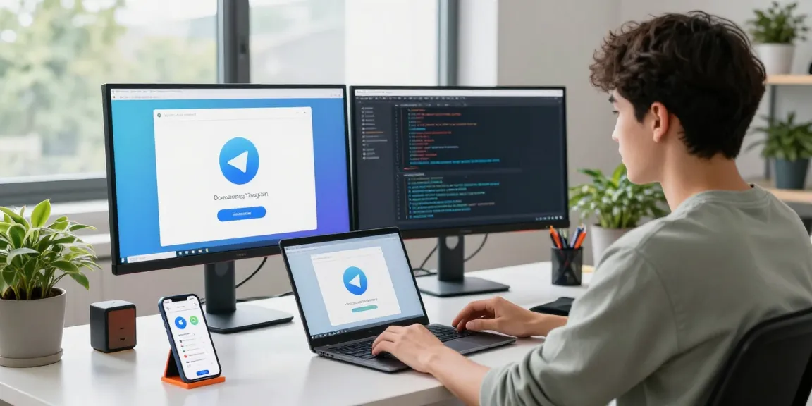 Seamless Telegram Download experience in a modern tech workspace.