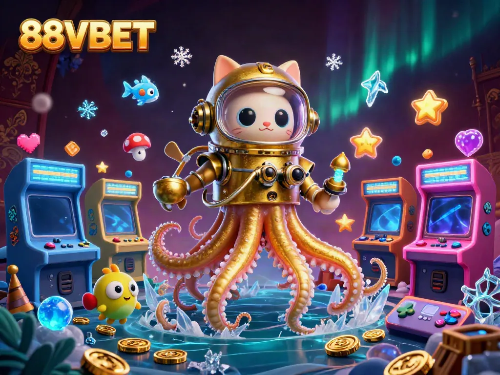 Experience thrilling gameplay at 88VBET with a lively scene of a kraken, diving cat, and glowing sea life.